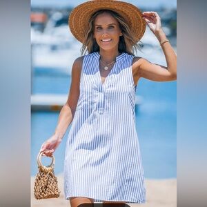 Blue & White Striped Dolman sleeve mini dress